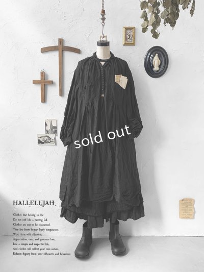画像1: HALLELUJAH／1890's Bourgeron 羊飼いシャツワンピース・black