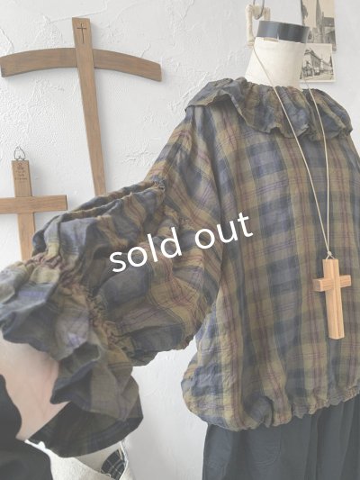 画像3: MARCHE' DE SOEUR／ラッフル襟の裾絞りプルオーバー・カーキチェック