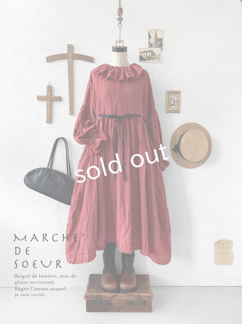 画像1: MARCHE' DE SOEUR／ラッフルウエストリボンワンピース・ファナージュダークレッド (1)