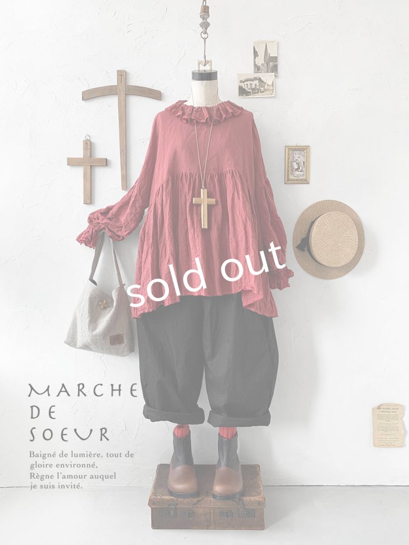 画像1: MARCHE' DE SOEUR／ラッフル襟チュニック・ファナージュダークレッド (1)