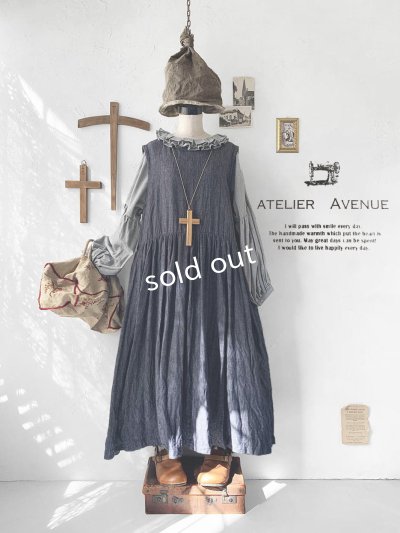 画像1: Avenue／後ろりぼんギャザーワンピース・デニム
