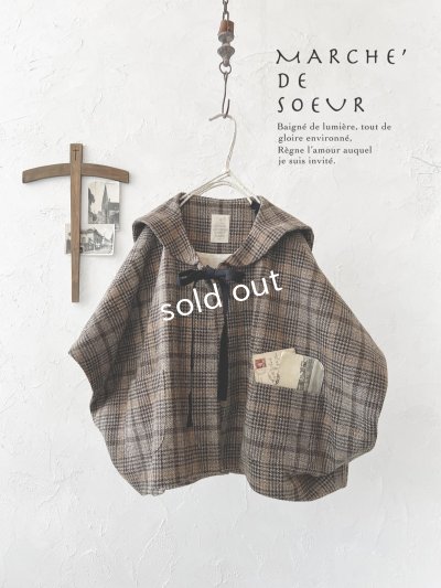 画像1: MARCHE' DE SOEUR／セーラ襟のタッセルちびコート・ブラウンチェック