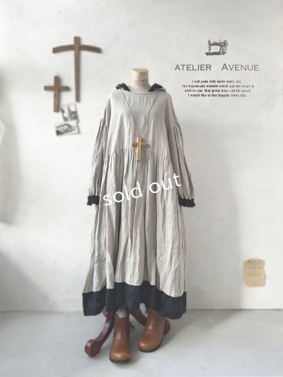 画像1: Avenue／フード付きギャザーワンピース・生成り