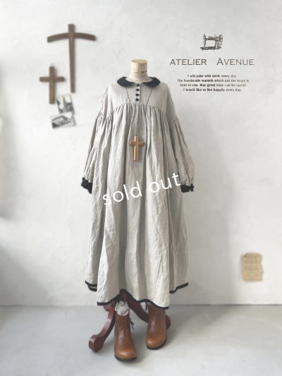 画像1: Avenue／丸襟ギャザーワンピース・生成り