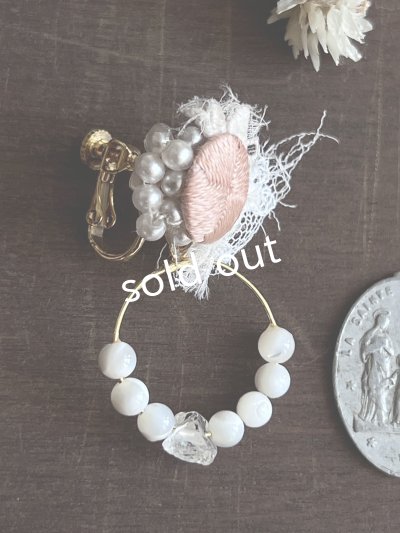 画像8: toromeco／アンティークシルクと天然石イヤリング・サーモンピンク