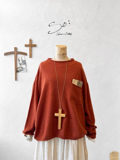 画像3: SO／胸ポケットニットプルオーバー・ダークオレンジ