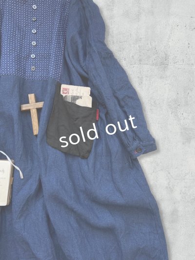 画像5: MARCHE' DE SOEUR/ターシャの種蒔ポケットワンピース・インディゴ×プチペイズリー