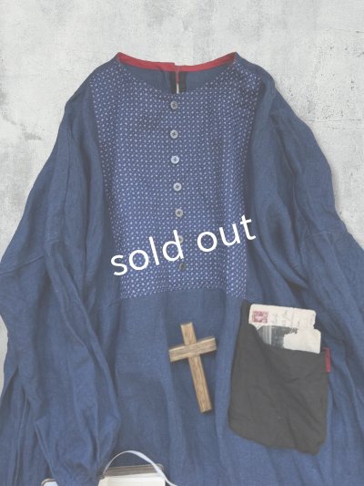 画像4: MARCHE' DE SOEUR/ターシャの種蒔ポケットワンピース・インディゴ×プチペイズリー