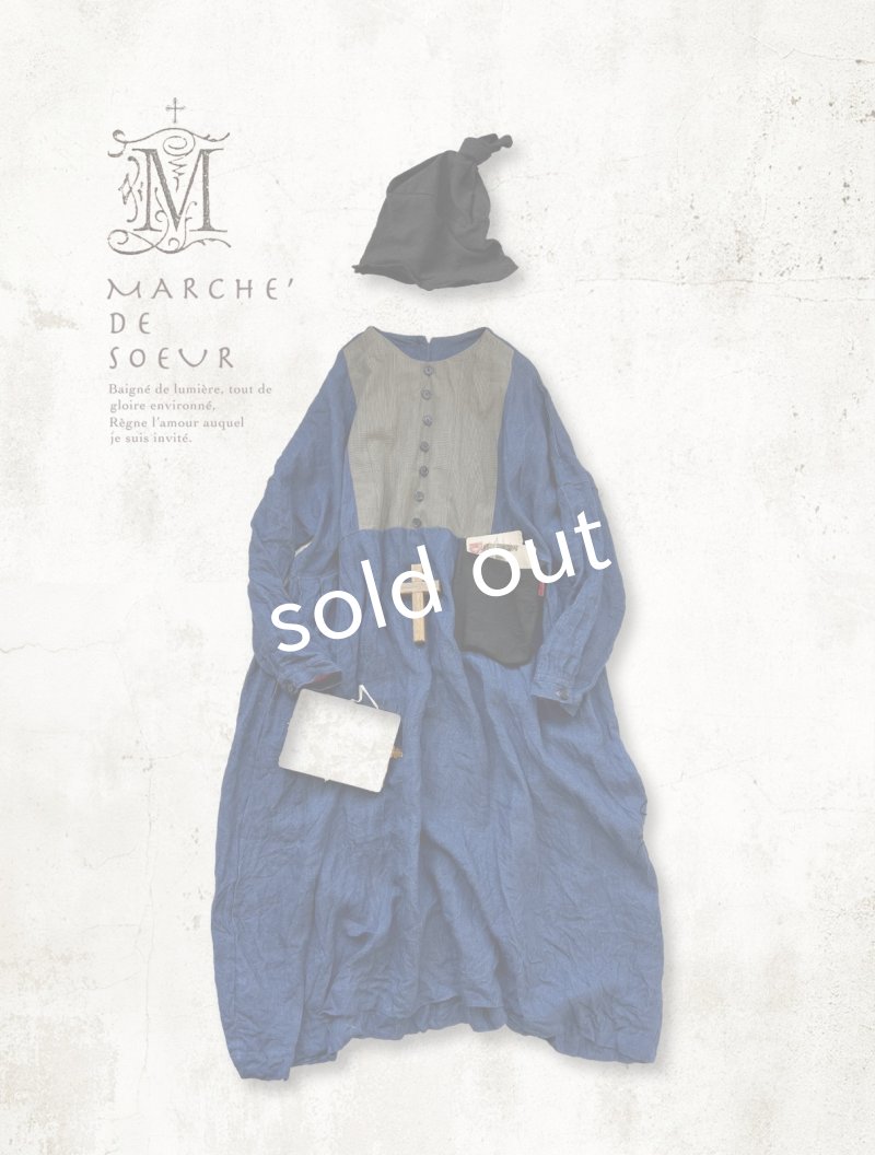 画像1: MARCHE' DE SOEUR/ターシャの種蒔ポケットワンピース・インディゴ×ハーブ (1)