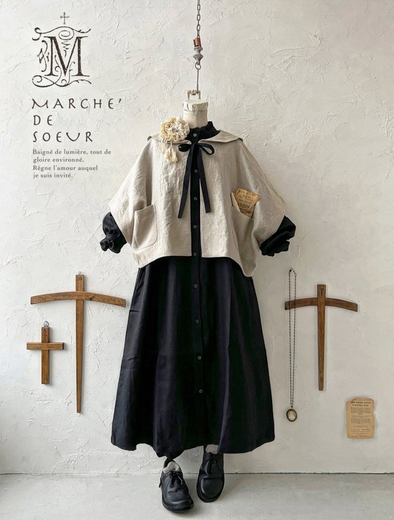画像1: MARCHE' DE SOEUR／セーラ襟のタッセルちびジャケット・生成り (1)