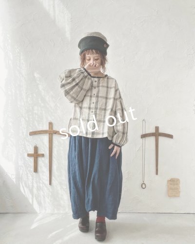 画像9: ubasoku/0507 パフ袖チェックブラウス・生成り