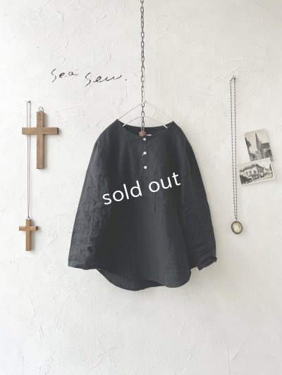 画像1: seasew.／フレンチリネンヘンリーネックプルオーバー・ブラック