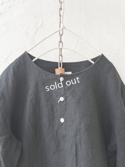 画像2: seasew.／フレンチリネンヘンリーネックプルオーバー・ブラック
