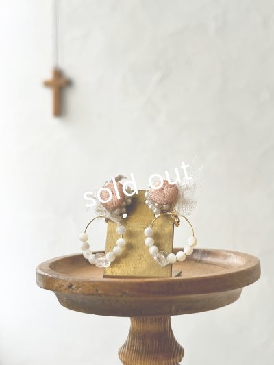 画像4: toromeco／アンティークシルクと天然石イヤリング・サーモンピンク