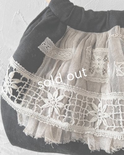 画像3: ecru-ke／木の持ち手バッグ・メープル黒リネン＆ガーゼ