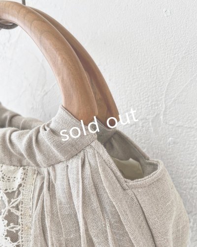 画像5: ecru-ke/木の持ち手バッグ・ブラックチェリー&ギャザーリネン