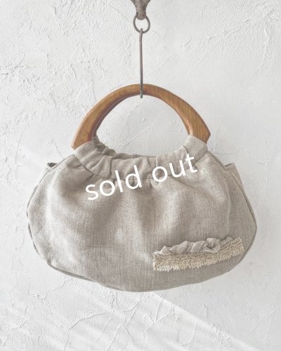 画像6: ecru-ke/木の持ち手バッグ・ブラックチェリー&ギャザーリネン