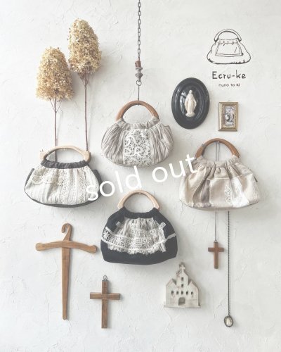 画像10: ecru-ke/木の持ち手バッグ・ブラックチェリー&ギャザーリネン