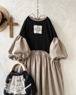 画像2: MARCHE' DE SOEUR／ブルターニュのワンピース・黒×ベージュ (2)