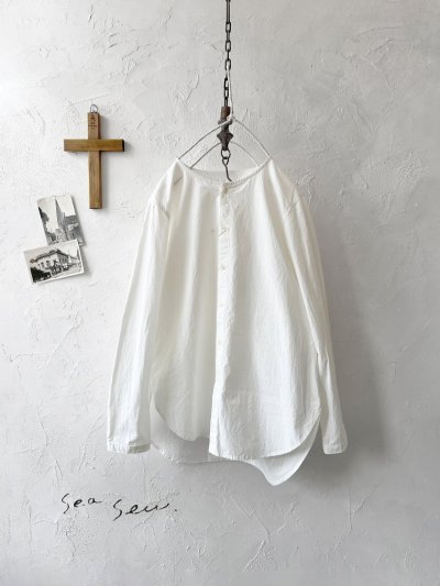 画像1: seasew.／高密度ツイルノーカラーシャツ・オフ