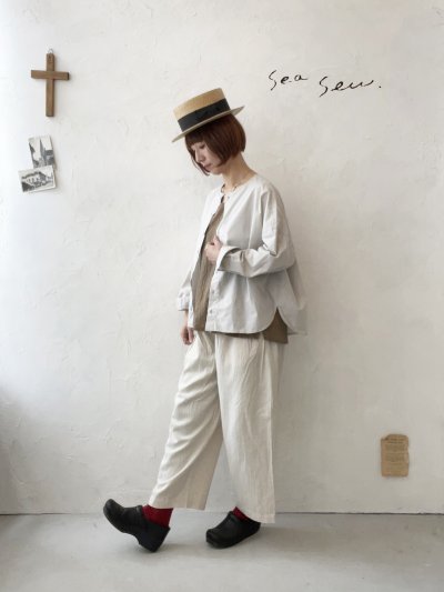 画像1: seasew.／コットンヘンプタックパンツ・生成り