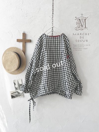 画像1: MARCHE' DE SOEUR／裾絞りリネンプルオーバー・ギンガム