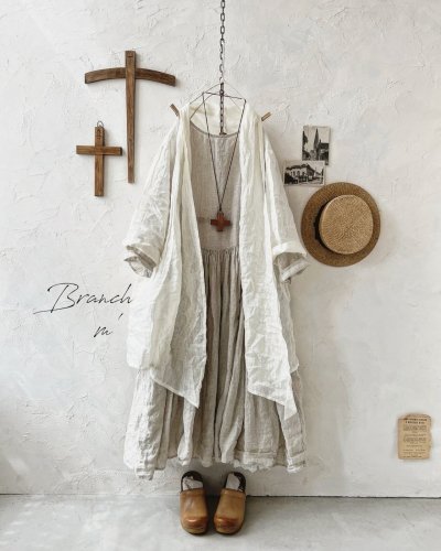画像1: Branch m'/リネンのロングカーディガン・オフ