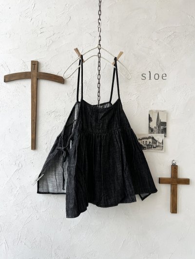 画像1: sloe/サイドリボンのデニムキャミ・ブラック