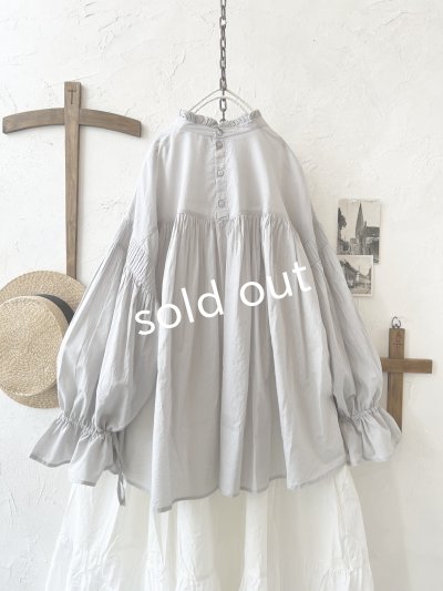 画像8: tegami/ピンタックリボンパフ袖のブラウス・ライトグレー