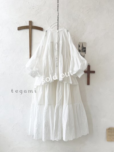 画像1: tegami/ドロップピンタックのカフスブラウス・オフ