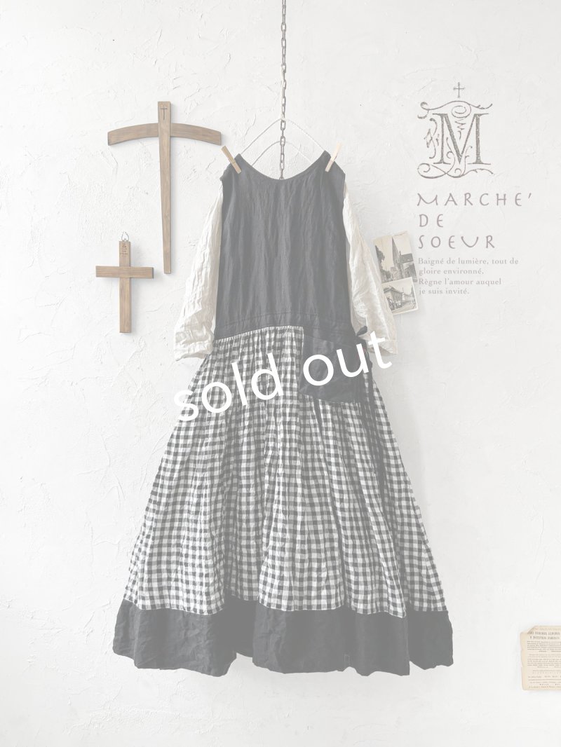 画像1: MARCHE' DE SOEUR／バッククロスワンピース・黒ギンガム (1)