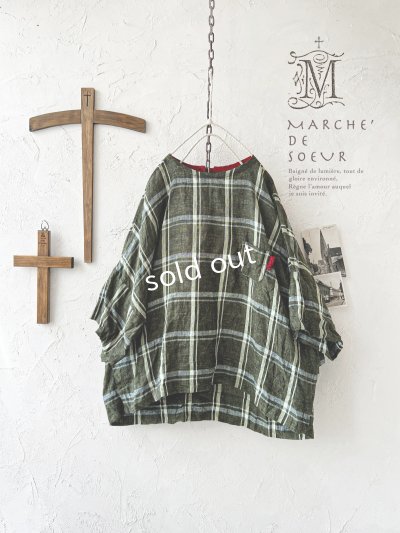 画像1: MARCHE' DE SOEUR／リネンプルオーバー・グリーンチェック