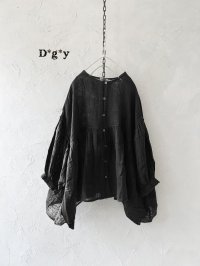 Dgy/フレアギャザーのガーゼブラウス・黒