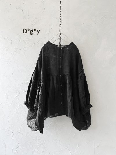 画像1: Dgy/フレアギャザーのガーゼブラウス・黒