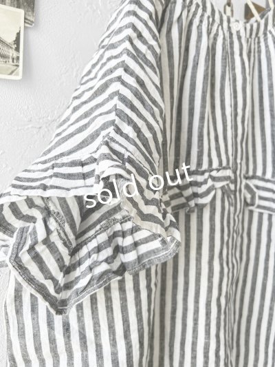 画像4: ubasoku/0920 ラウンドフリル半袖ブラウス・ブラックストライプ