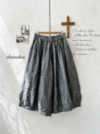 ubasoku/0976 ボリュームワイドパンツ・ブラックシャンブレー