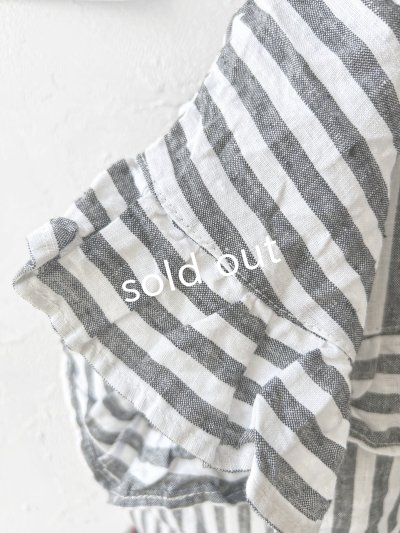 画像7: ubasoku/0920 ラウンドフリル半袖ブラウス・ブラックストライプ