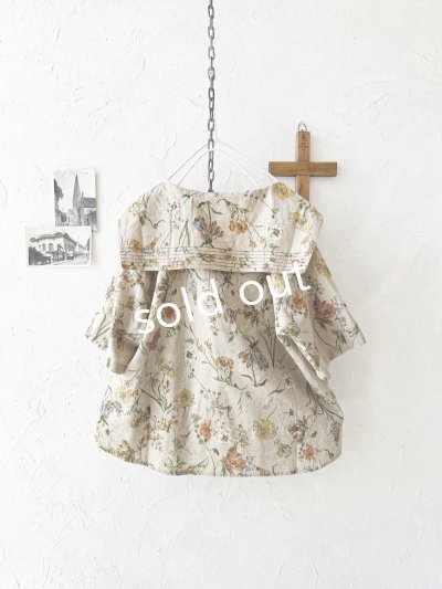 画像7: ubasoku/0923 セーラー衿のボタニカル半袖ブラウス・ベージュ