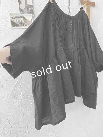 画像4: ubasoku/0922 ピンタック2wayコクーンブラウス・黒