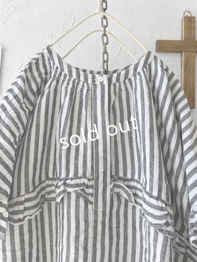 画像3: ubasoku/0920 ラウンドフリル半袖ブラウス・ブラックストライプ