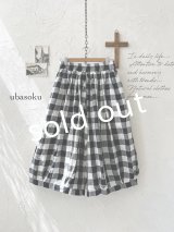 ubasoku/0977 ボリュームワイドパンツ・ブロックチェック