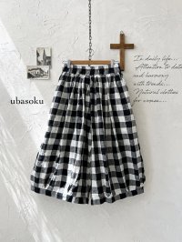 ubasoku/0977 ボリュームワイドパンツ・ブロックチェック