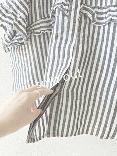 画像6: ubasoku/0920 ラウンドフリル半袖ブラウス・ブラックストライプ