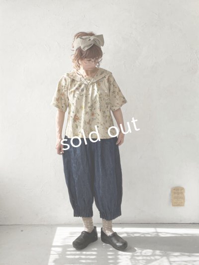 画像10: ubasoku/0923 セーラー衿のボタニカル半袖ブラウス・ブルー