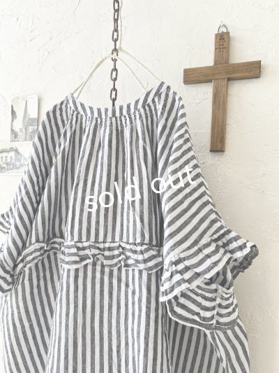 画像9: ubasoku/0920 ラウンドフリル半袖ブラウス・ブラックストライプ