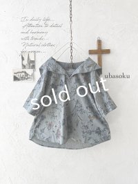 ubasoku/0923 セーラー衿のボタニカル半袖ブラウス・ブルー