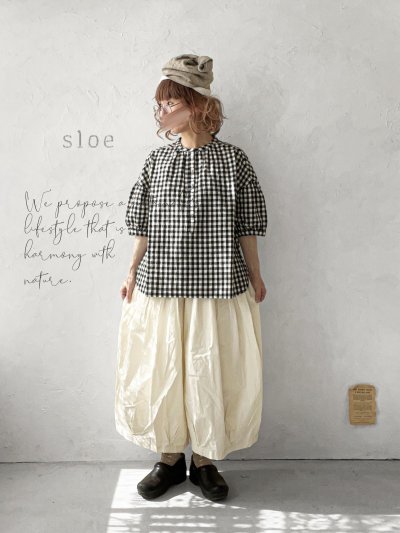 画像1: sloe/ヘンリーボタンブラウス・ギンガム