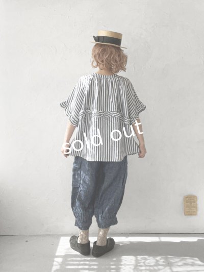 画像11: ubasoku/0920 ラウンドフリル半袖ブラウス・ブラックストライプ