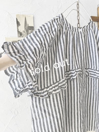 画像5: ubasoku/0920 ラウンドフリル半袖ブラウス・ブラックストライプ