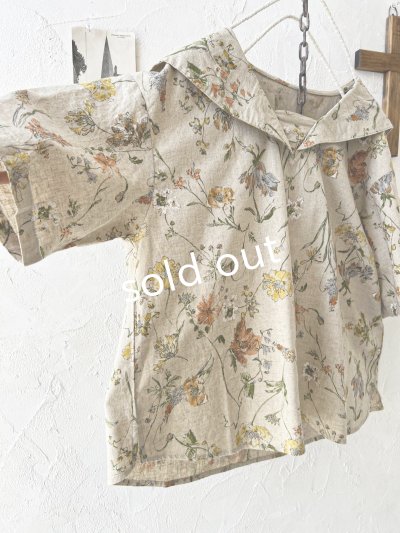 画像6: ubasoku/0923 セーラー衿のボタニカル半袖ブラウス・ブルー